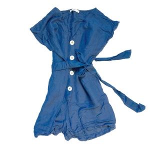 Cadet-blue linen romper